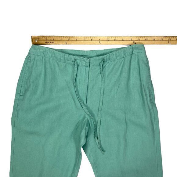 Rafaella 100% Linen Straight Leg Pants Womens 8 Green Drawstring Casual Coastal - Picture 9 of 14